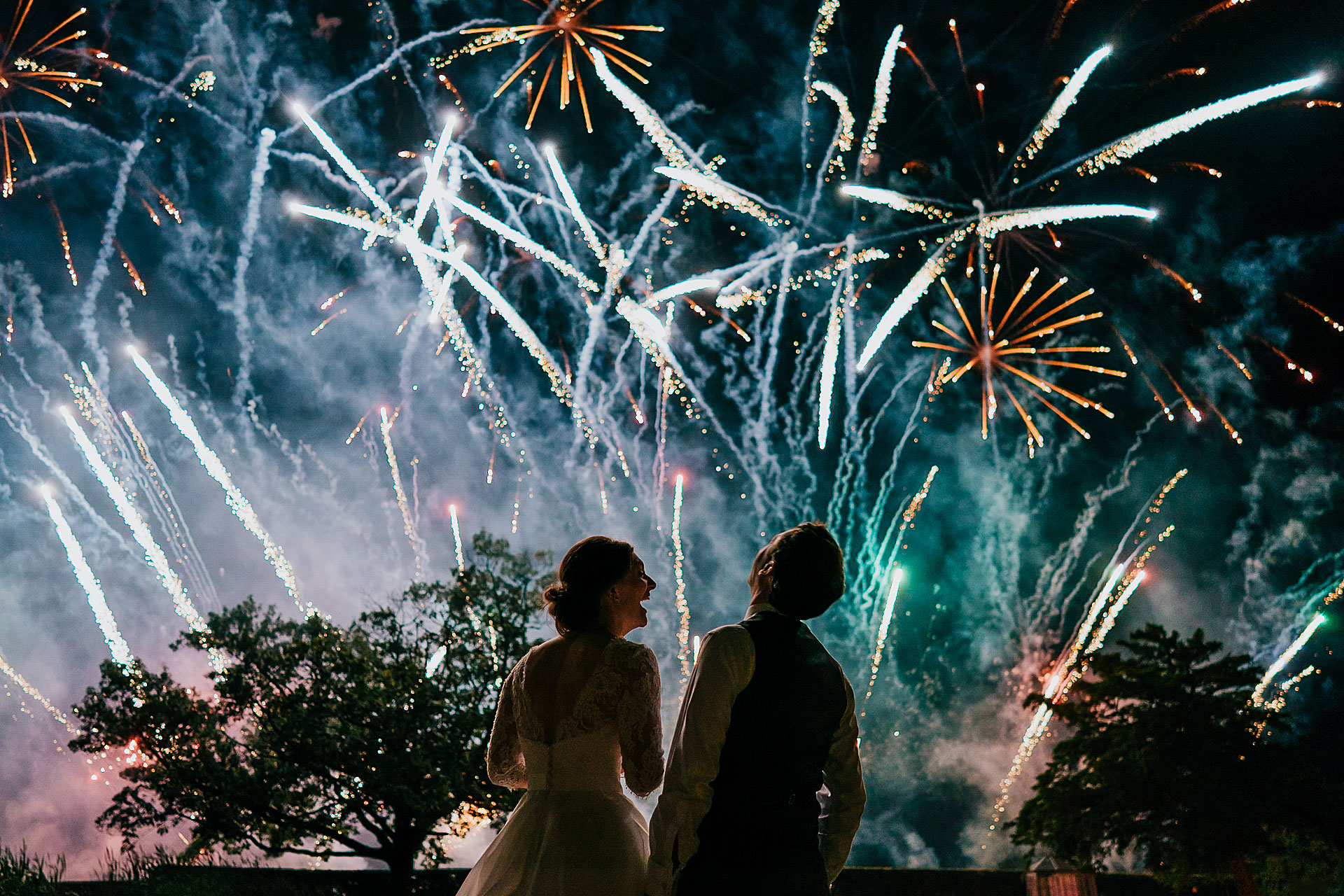 fireworks bride and groom wedding