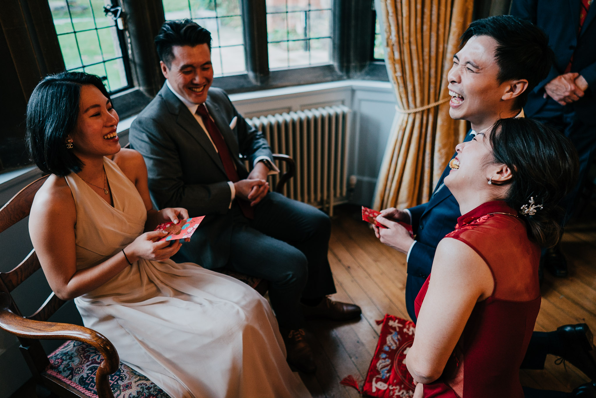 The couple laugh during their Tea Ceremony at Westminster College