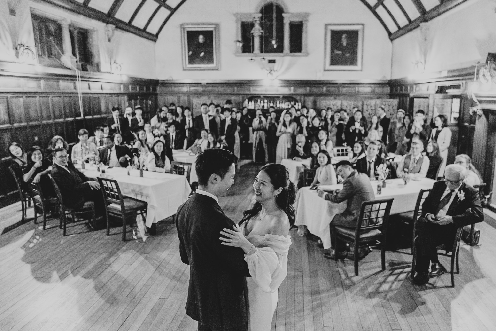 Audrey and Andrew's First Dance at Westminster College, with their guests watching on
