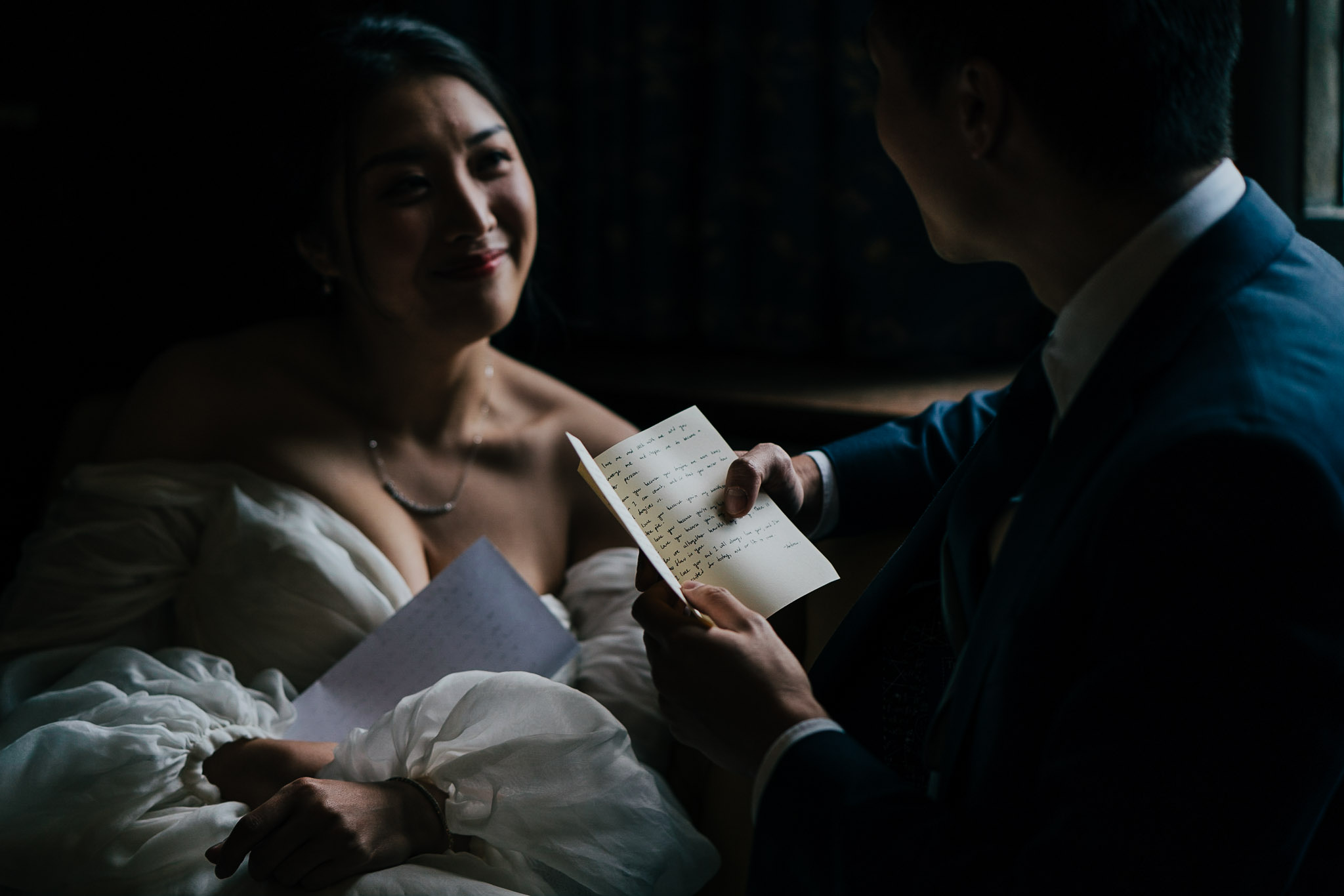 Audrey and Andrew read private vows to each other before their wedding ceremony
