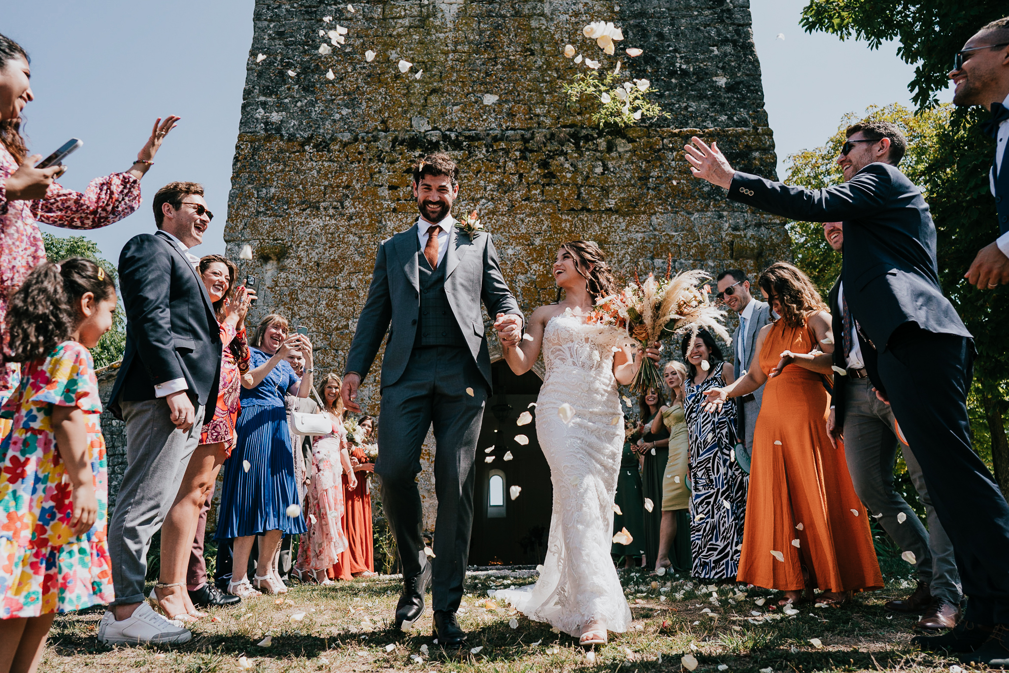 chateau-de-st-paul-wedding-photographer 6 – Alan Law Photography Confetti outside the chapel at Château de St Paul.