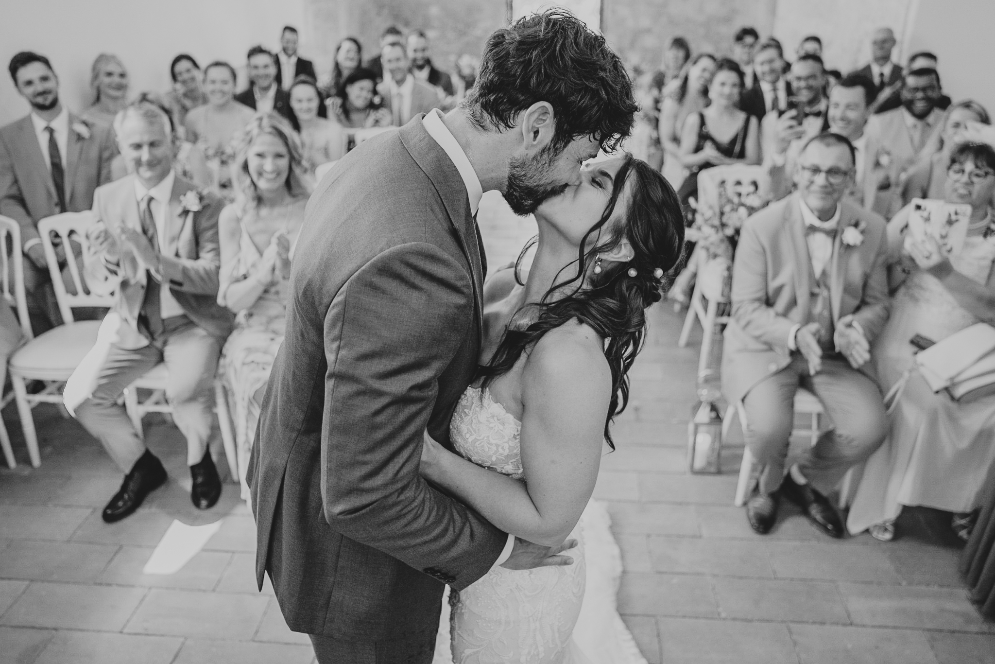 chateau-de-st-paul-wedding-photographer 7 – Alan Law Photography The couple's First Kiss in the on-site Chapel at Château de St Paul.