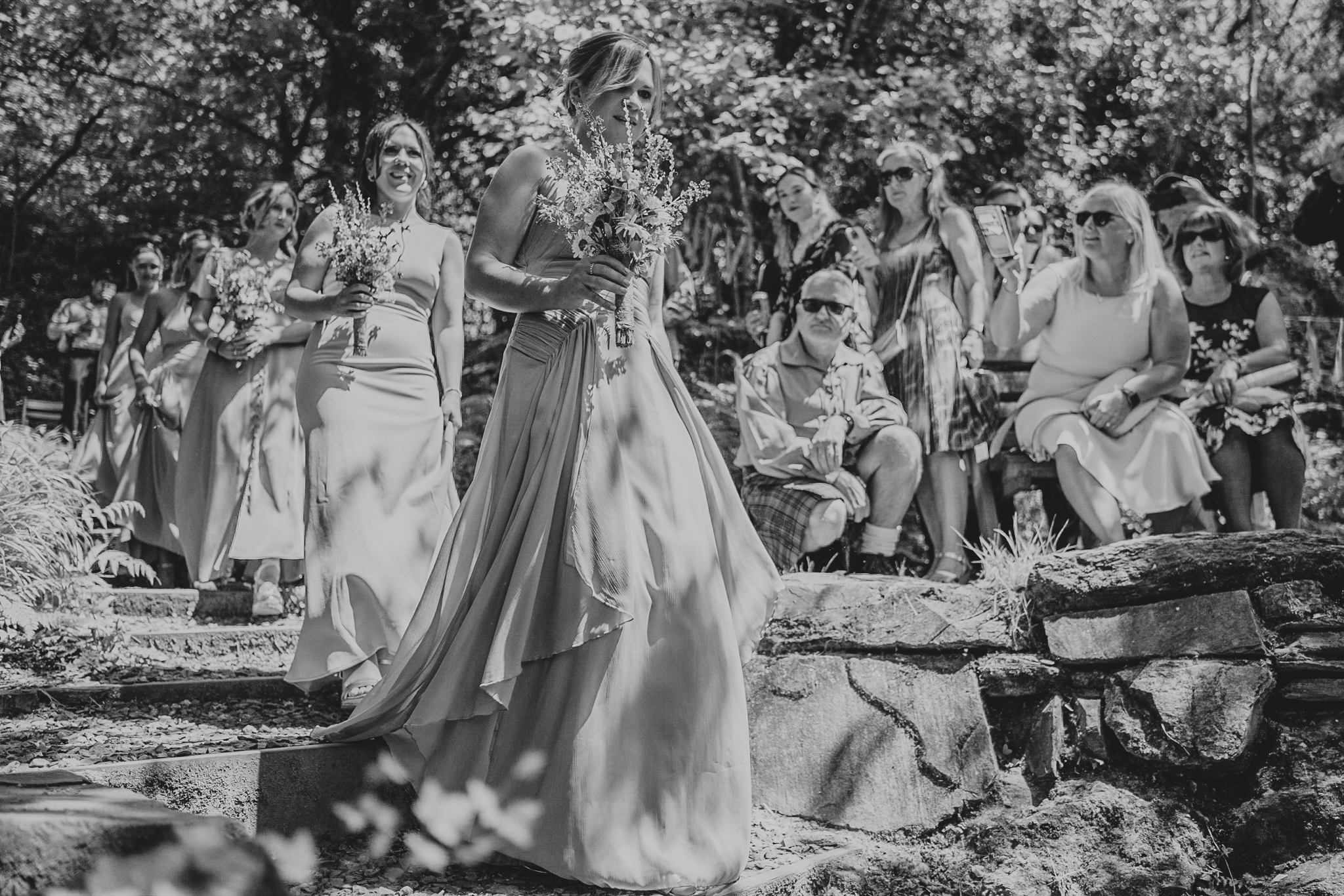 cornish-tipi-weddings-photographer 2 – Alan Law Photography Bridesmaids arriving at the lakeside wedding ceremony at Cornish Tipi Weddings