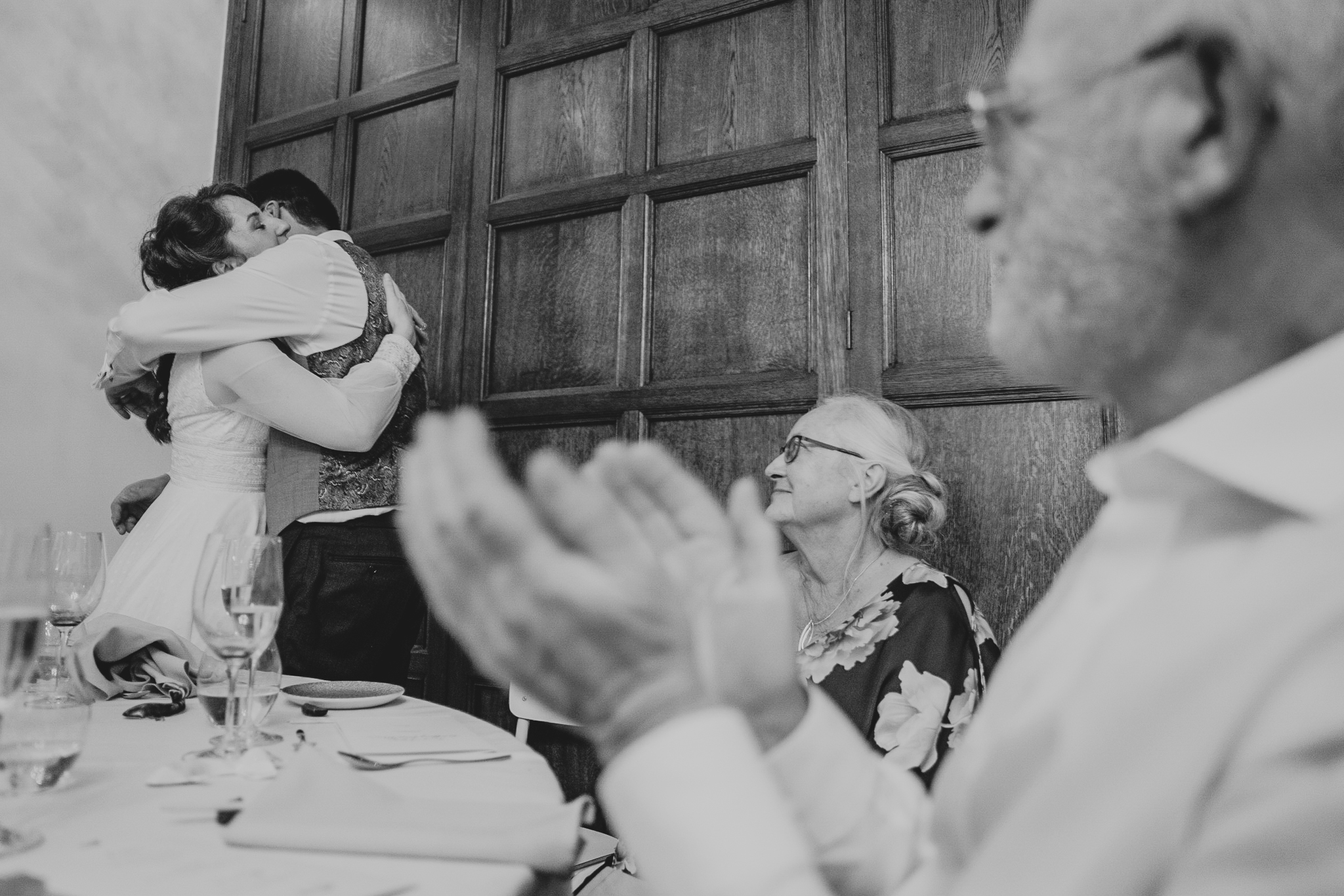 lynton-town-hall-wedding-photographer 6 – Alan Law Photography The bride and groom embrace during their speeches.