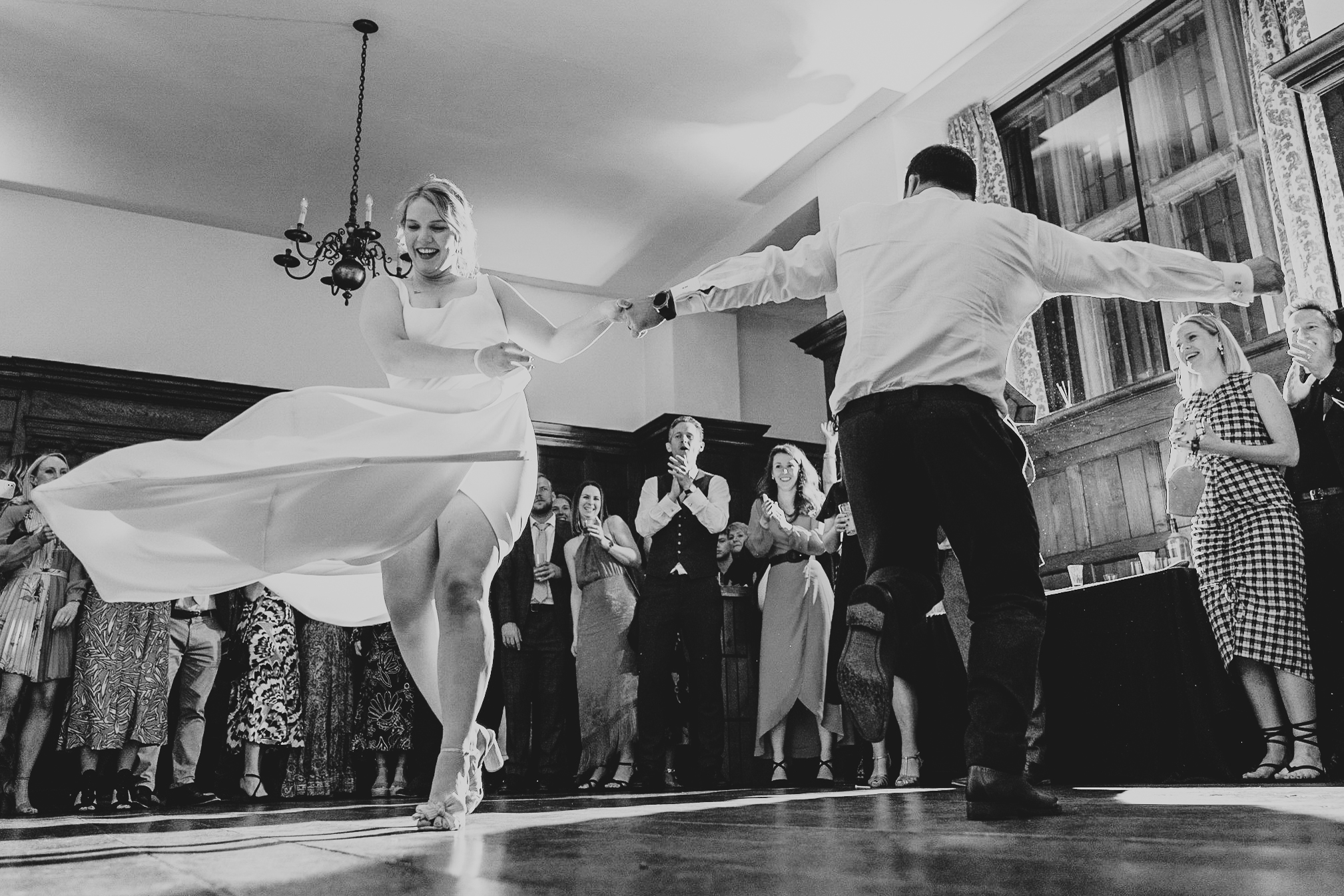 north-cadbury-court-wedding-photographer 6 – Alan Law Photography The couple's energetic First Dance at North Cadbury Court, shot from below.